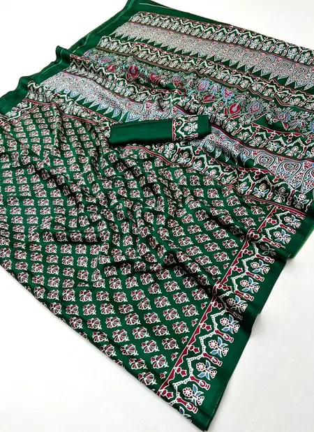 Pure Ajrakh 014 By Rajtex A To F Modal Satin Ajrakh Printed Fancy Saree Suppliers In India